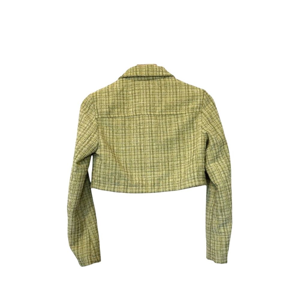 Hello Molly Lime Green Coquette Preppy Tweed Cropped Collared Blazer Jacket XS - Picture 2 of 7